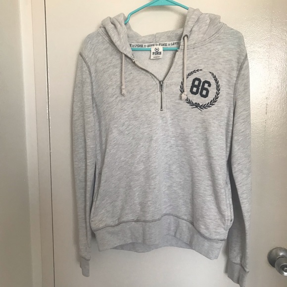 PINK Victoria's Secret Tops - Victoria’s Secret Pink gray quarter zip hoodie